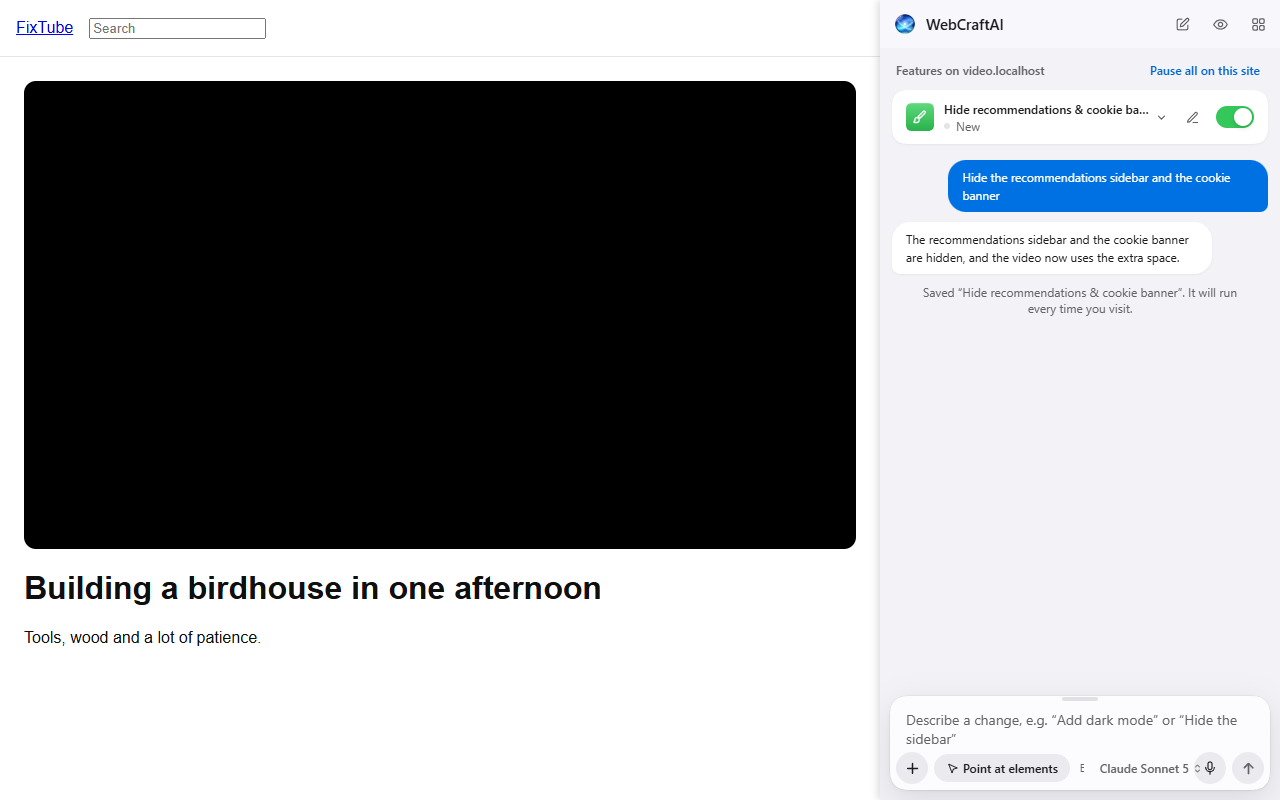 A cluttered page cleaned up with WebCraftAI